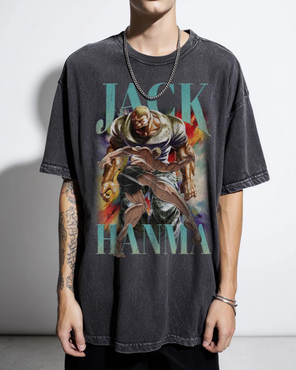 Jack Hanma Vintage Art Baki The Grappler T-Shirt - Anime Gym Fitness Manga Fan