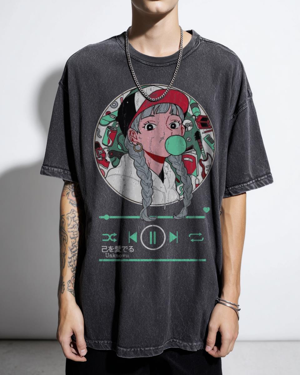 Japanese Aesthetic Anime Girl Music Player T-Shirt - Otaku Waifu Style Unisex