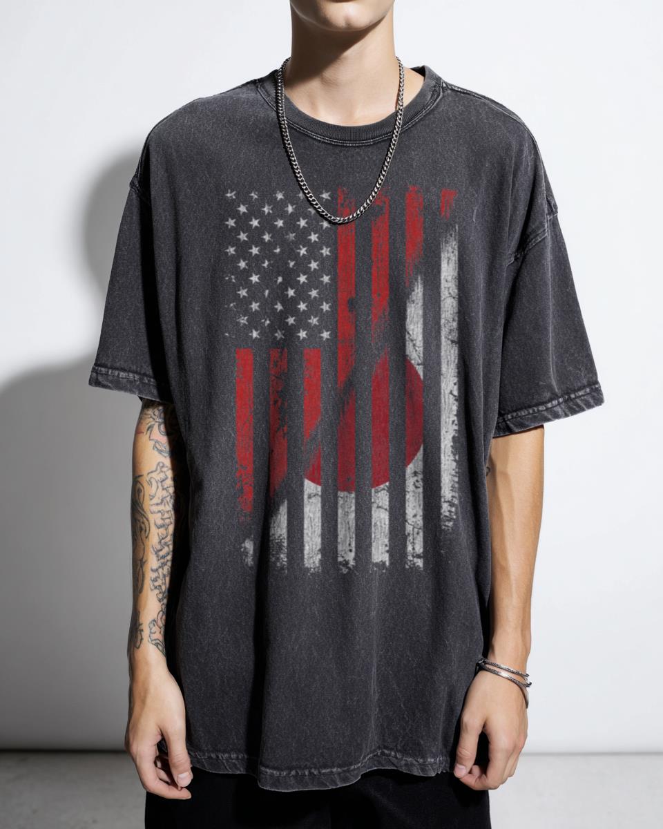 Japanese American Flag Retro Style T-Shirt - Vintage USA Japan Heritage Apparel