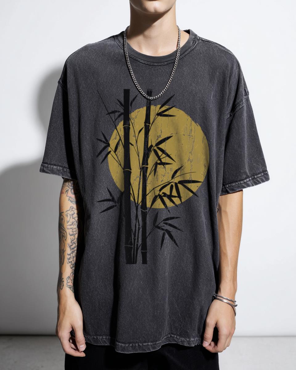 Japanese Bamboo & Moon Art Style Graphic Tee