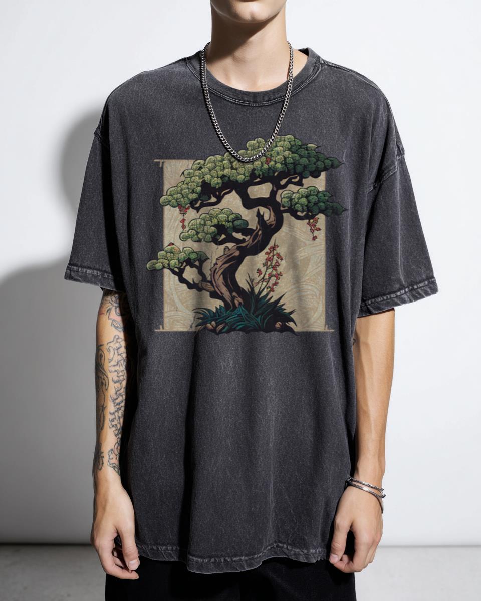 Japanese Bonsai Tree Modern Ukiyo-e T-Shirt - Asian Zen Art Style