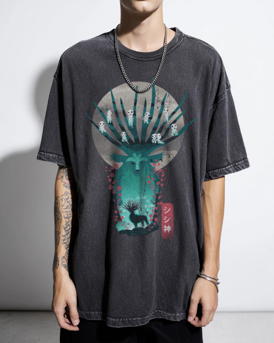 Japanese Deer God Fantasy Art T-Shirt - Anime Nature Landscape Tee