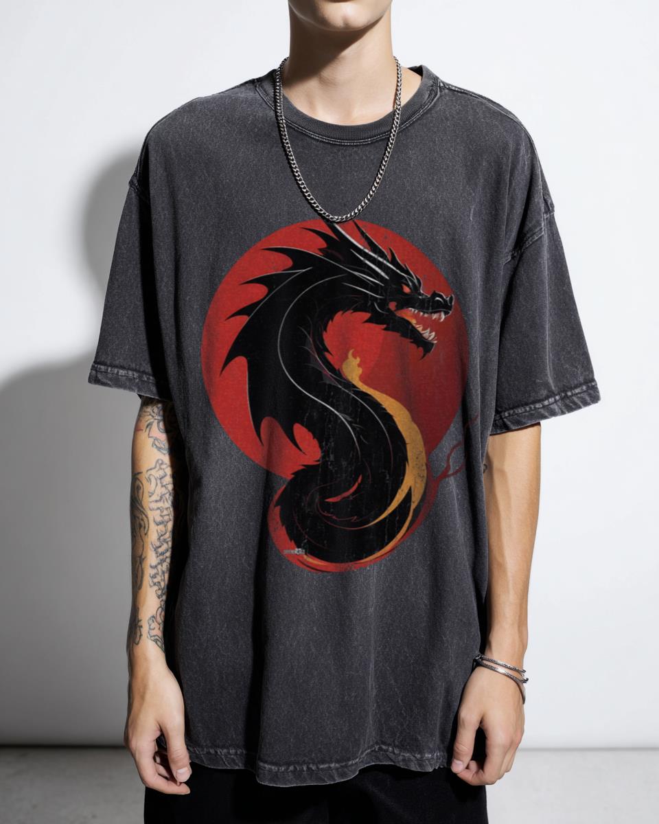Japanese Dragon Tattoo Style Graphic T-Shirt - Traditional Asian Mythology Unisex