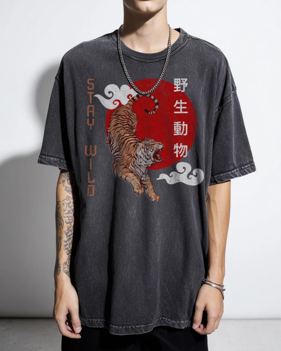 Japanese Tiger Roar Asian Style T-Shirt - Traditional Nihongo Art