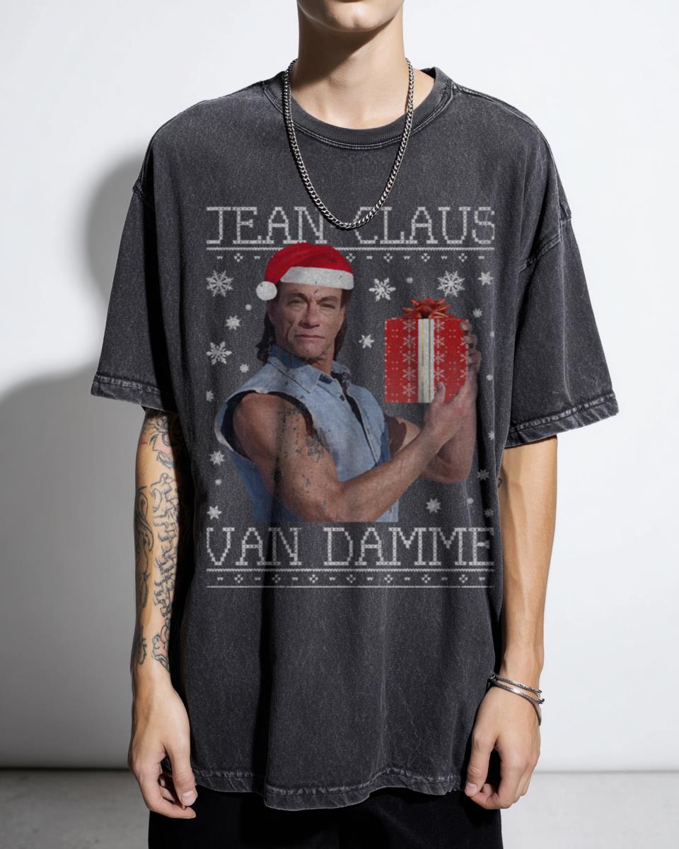 JCVD Christmas Knit Style Tee | Jean-Claude Van Damme Ugly Xmas Shirt