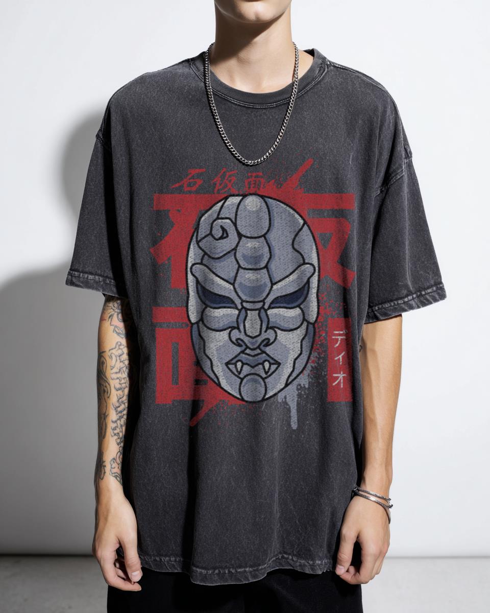 JoJo's Bizarre Adventure Stone Mask Anime Tee | Black Acidwash