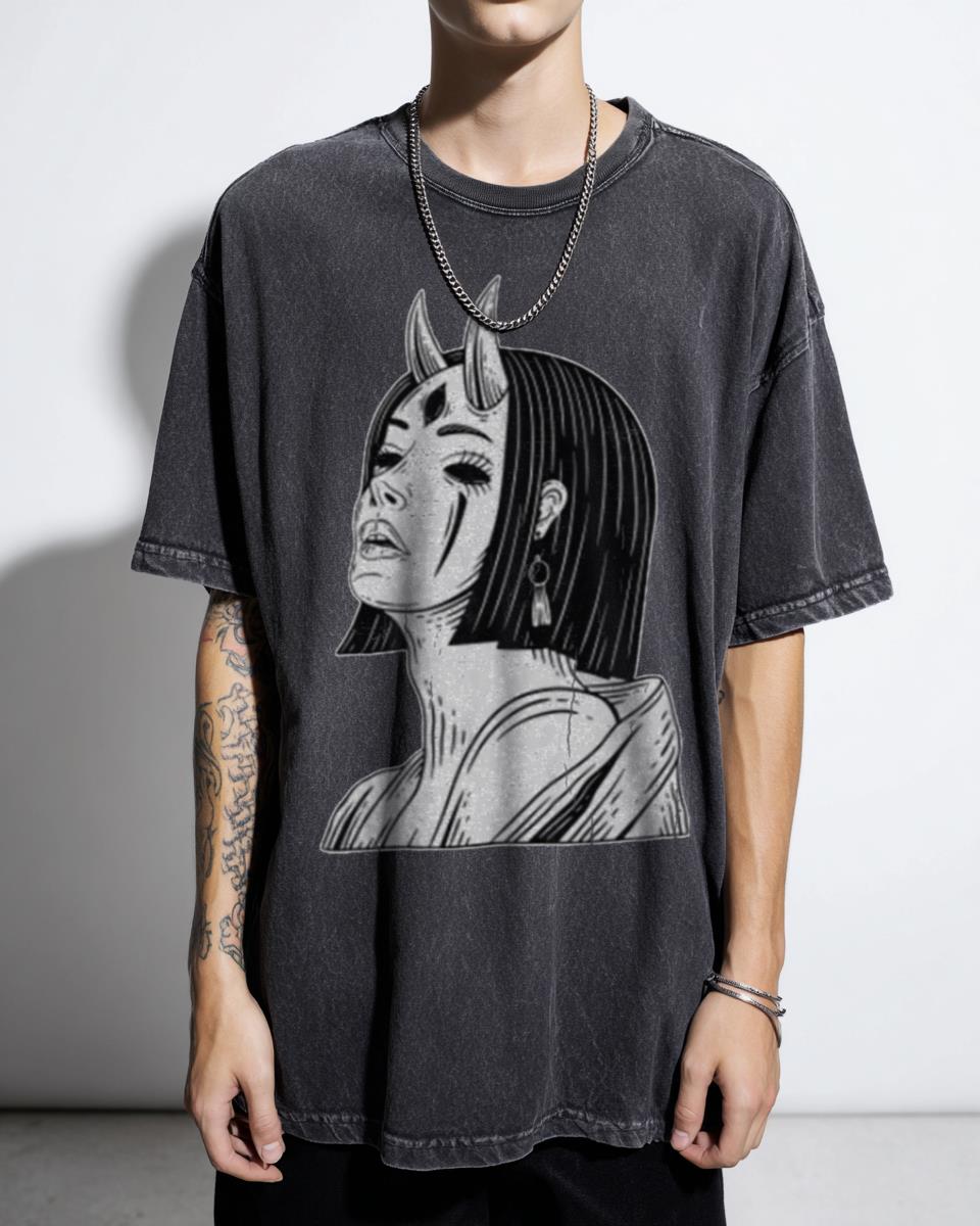 Junji Ito Style Succubus Horror Anime T-Shirt - Beautiful Japanese Demon Manga Unisex