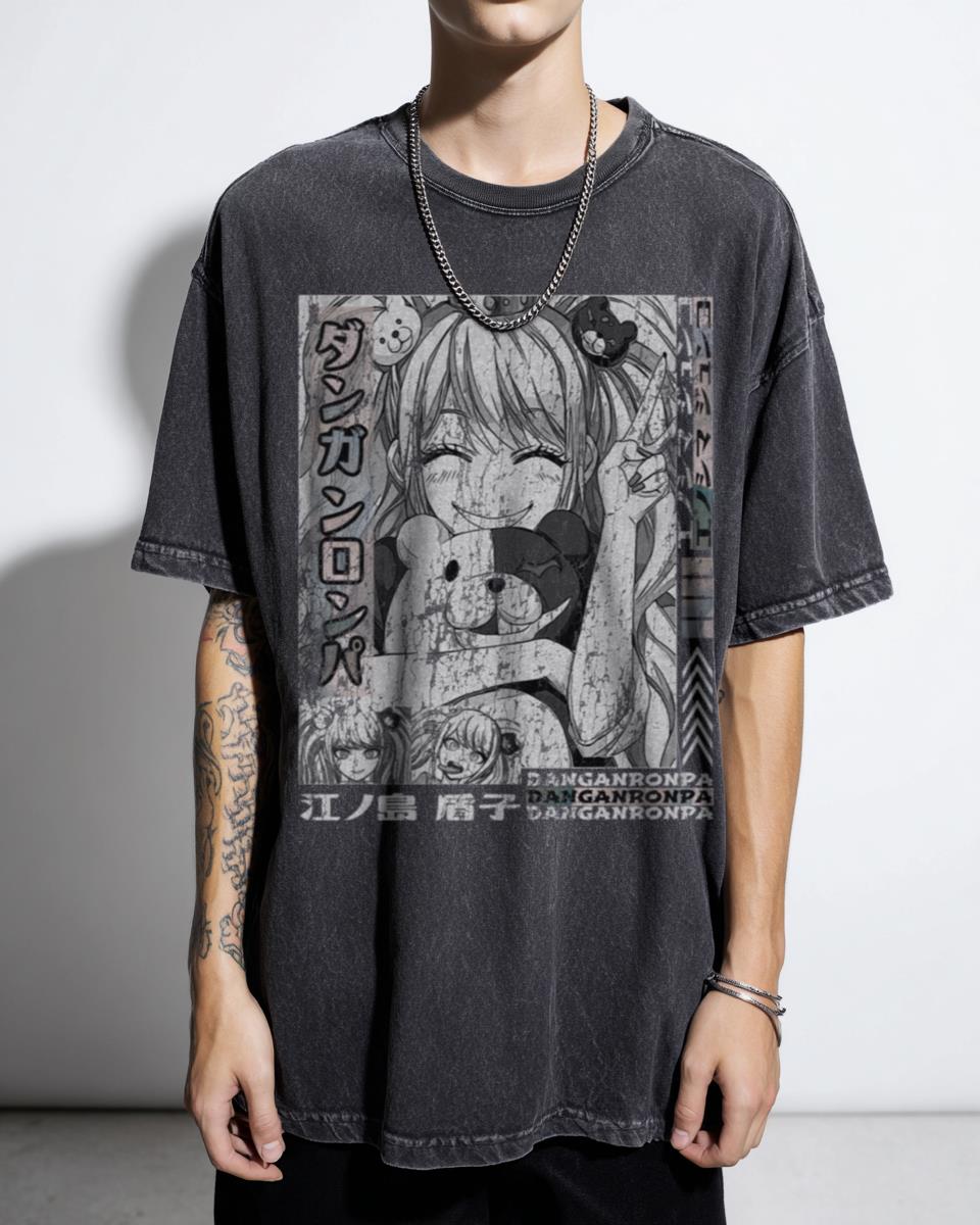 Junko Enoshima Danganronpa Black Acidwash Graphic Tee