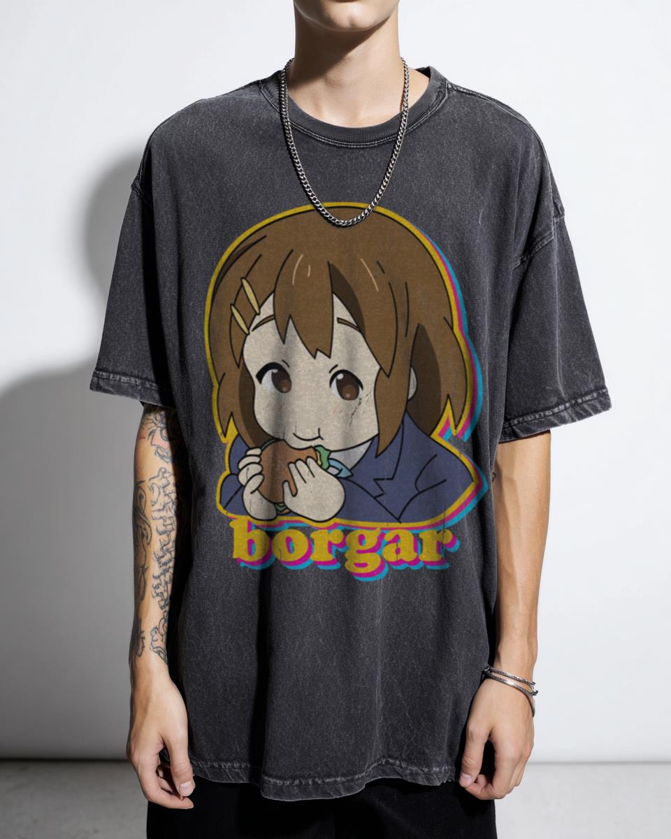 K-On! Yui Hirasawa Smug Borgar Funny Anime Acidwash Tee