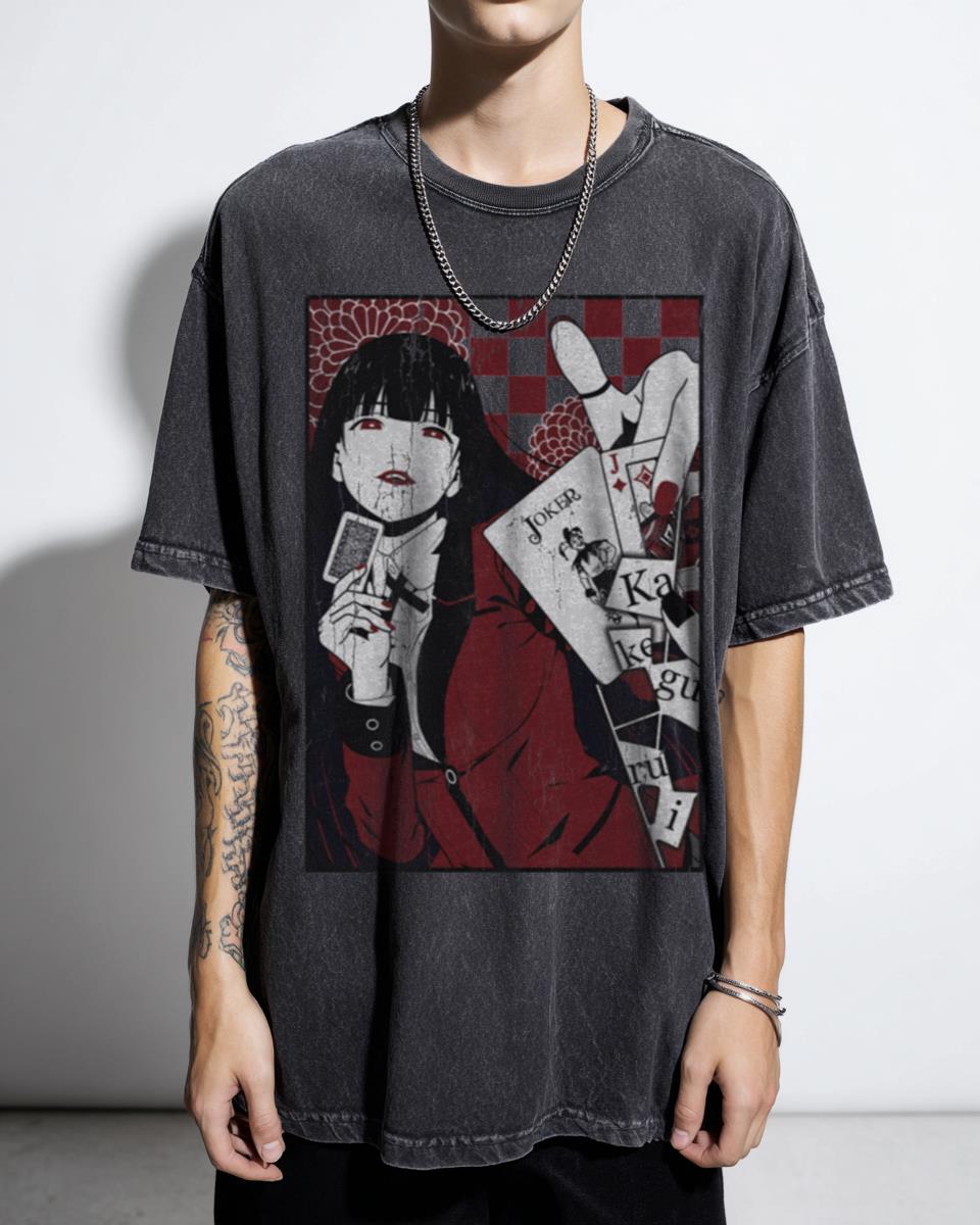 Kakegurui Yumeko Jabami Anime Black Acidwash T-Shirt