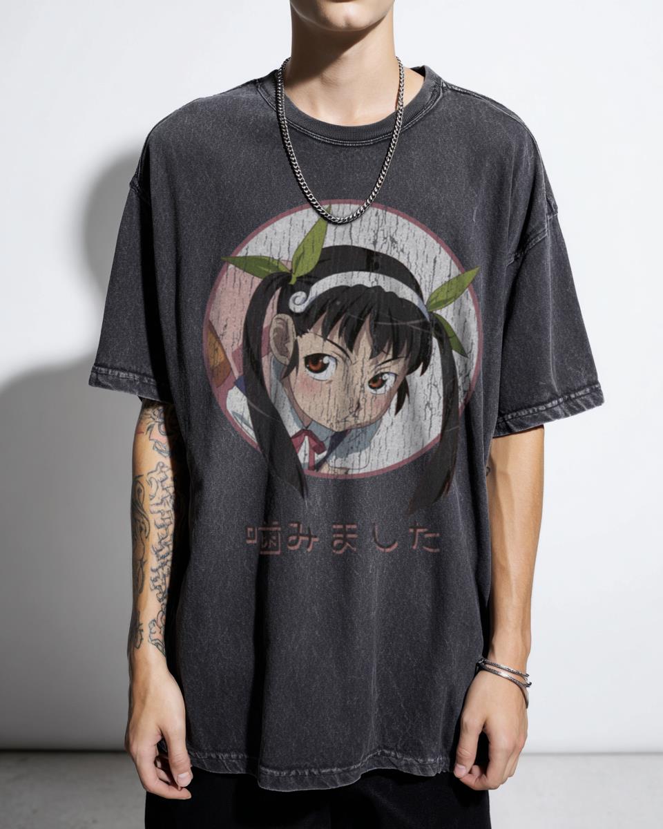 Kamimashita Hachikuji Mayoi Monogatari Black Acidwash T-Shirt