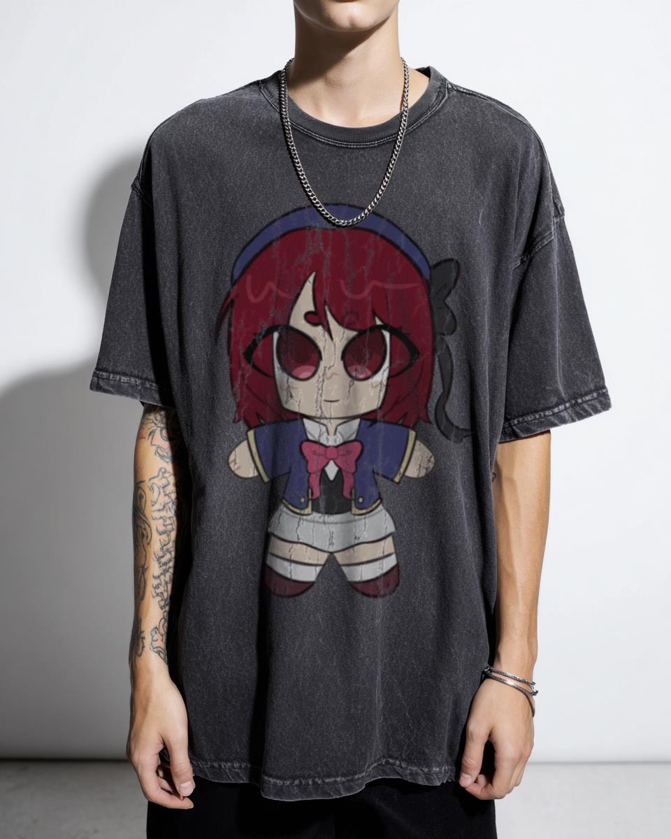 Kana Oshi No Ko Idol Anime Black Acidwash T-Shirt | Aqua Ruby