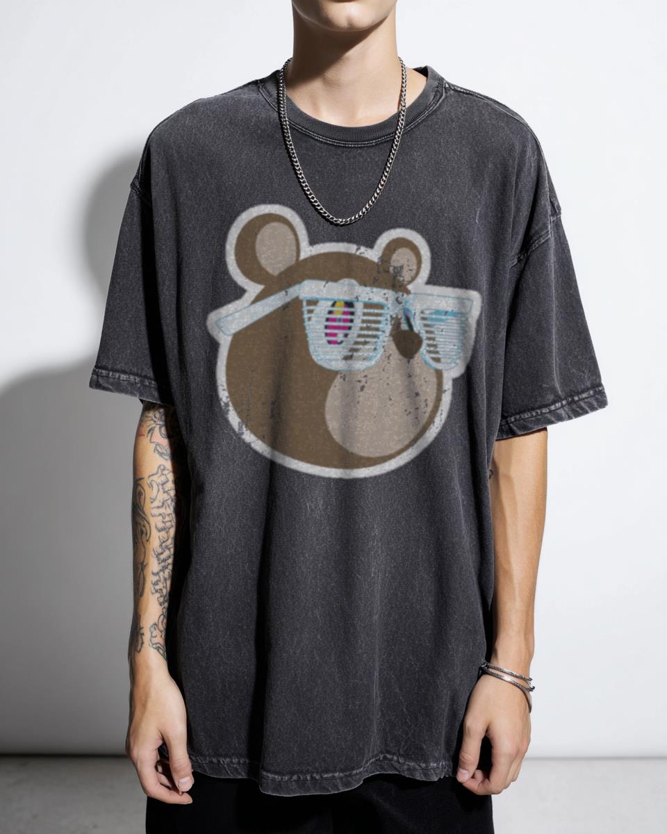 Kanye West Graduation Bear Takashi Murakami Black Acidwash T-Shirt