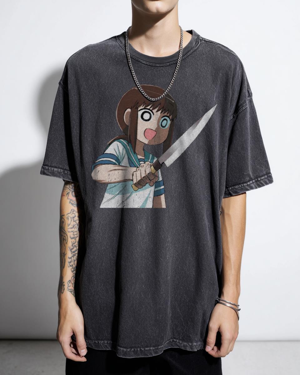 Kasuga Ayumu Knife Anime Azumanga Daioh T-Shirt - Osaka Chiyo Manga Fan