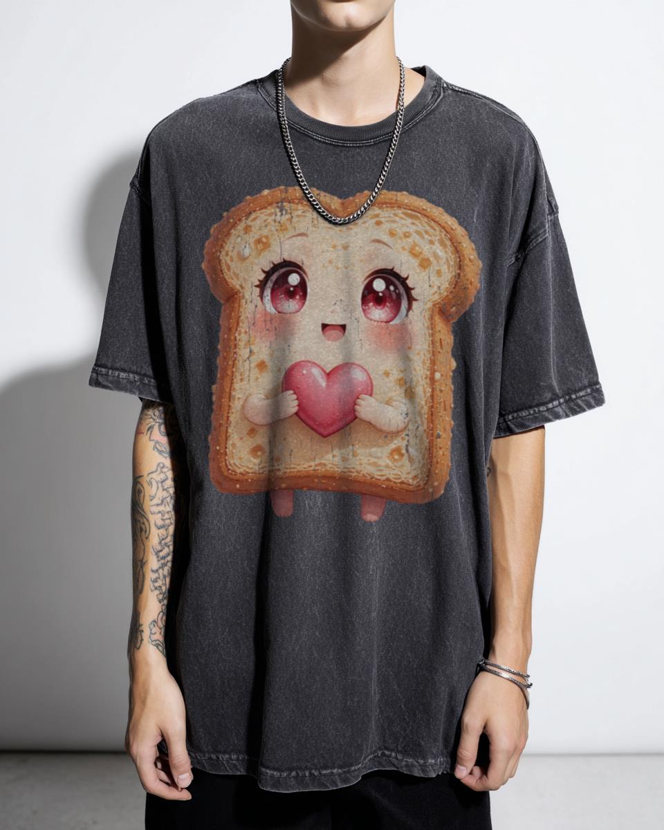 Kawaii Anime Toast Holding Heart T-Shirt - Cute Food Lover Unisex