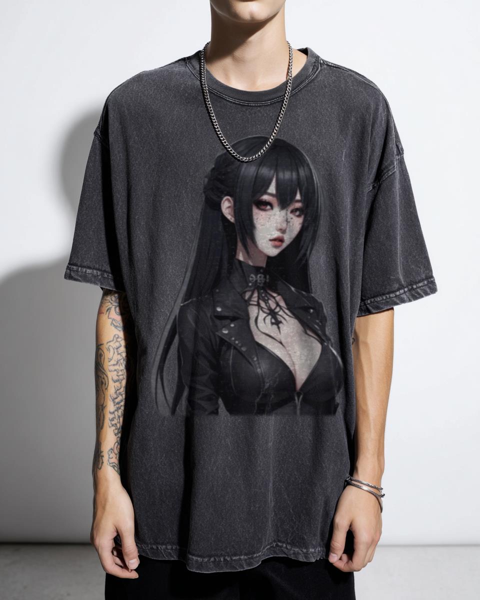 Kawaii Biker Girl 90s Anime Goth T-Shirt - Cyberpunk Techno Underground Women's