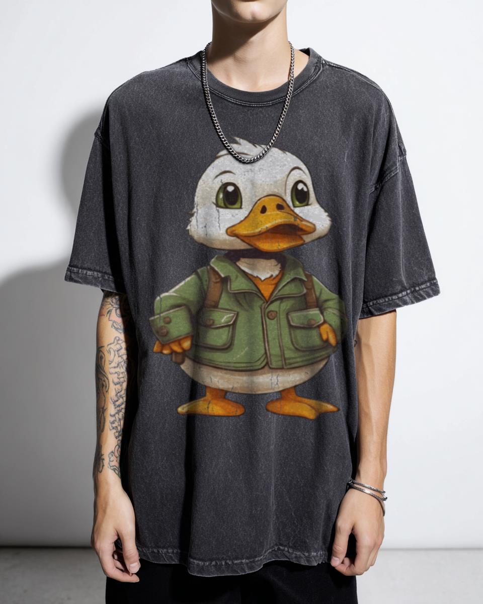 Kawaii Cartoon Duck with Jacket T-Shirt - Woodland Explorer Animal Art
