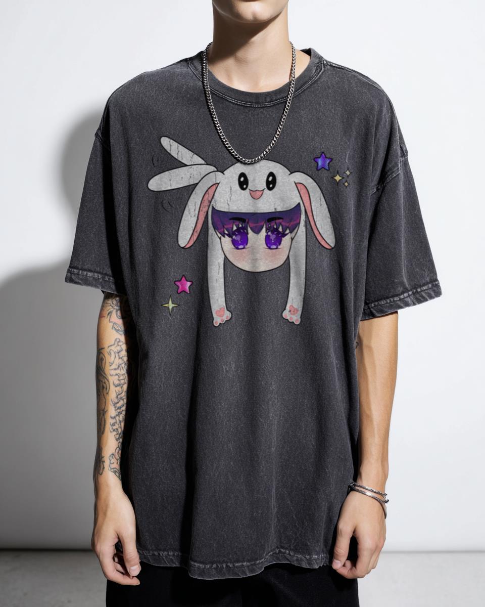 Kawaii Chibi Bunny Anime T-Shirt - Cute Pink Rabbit Stars Graphic Unisex