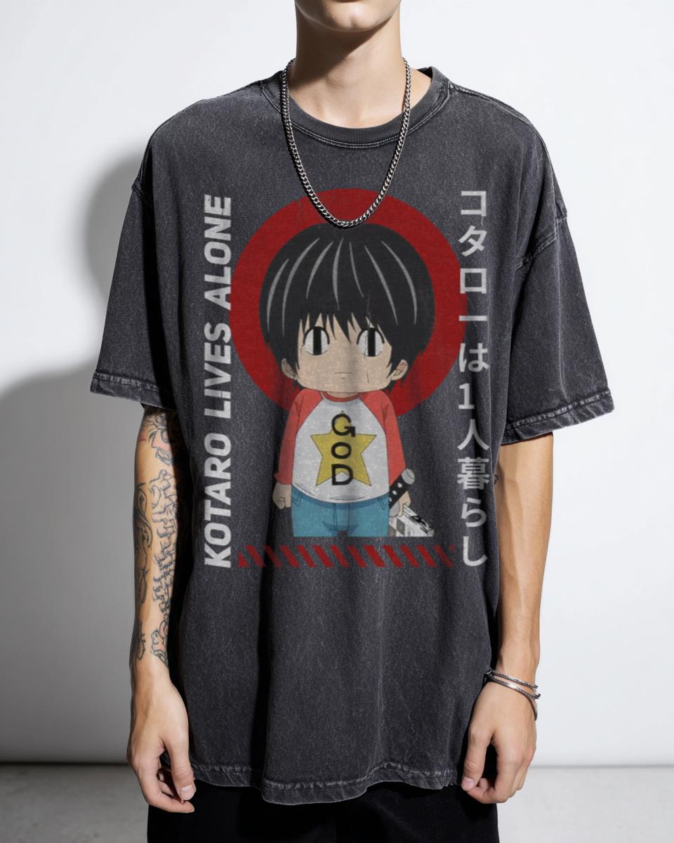 Kawaii Chibi Kotaro Lives Alone Anime T-Shirt - Japanese Red Flag Fan Unisex