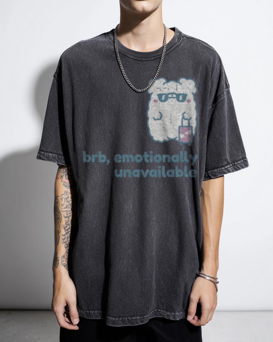 Kawaii Cloud Bear 'BRB Emotionally Unavailable' T-Shirt - Introvert Aesthetic