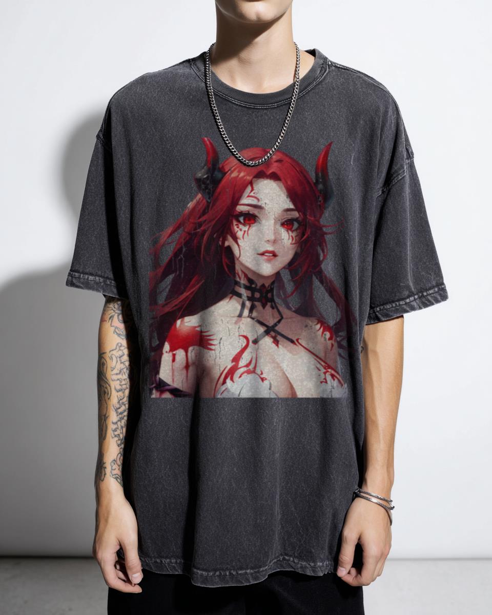 Kawaii Demon Anime Fairy Girl T-Shirt - Fantasy Horns & Tattoos Women's
