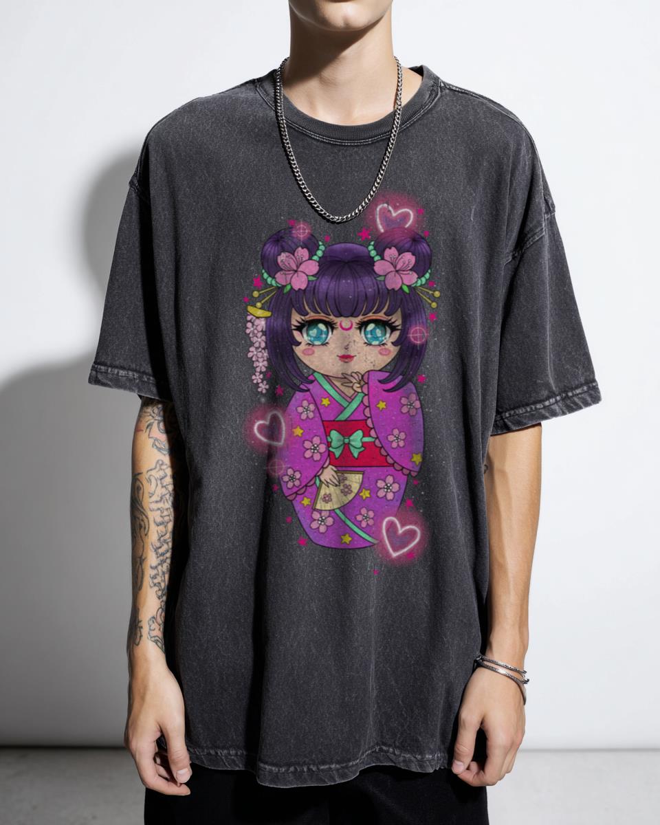 Kawaii Geisha Anime Girl T-Shirt - Cute Japanese Kimono Art Unisex