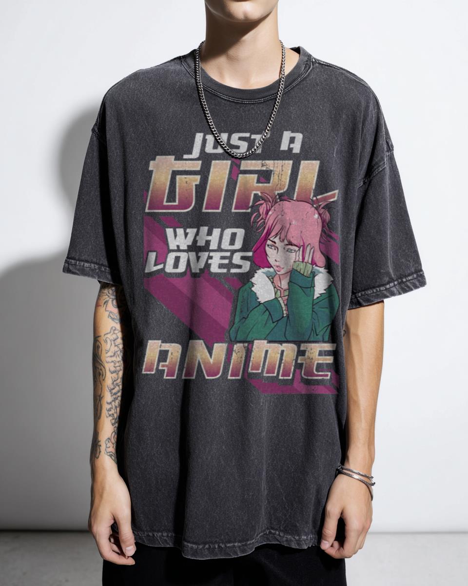 Kawaii Glitch Art Anime Girl T-Shirt - 'Just A Girl Who Loves Anime' Manga Waifu Tee Women's