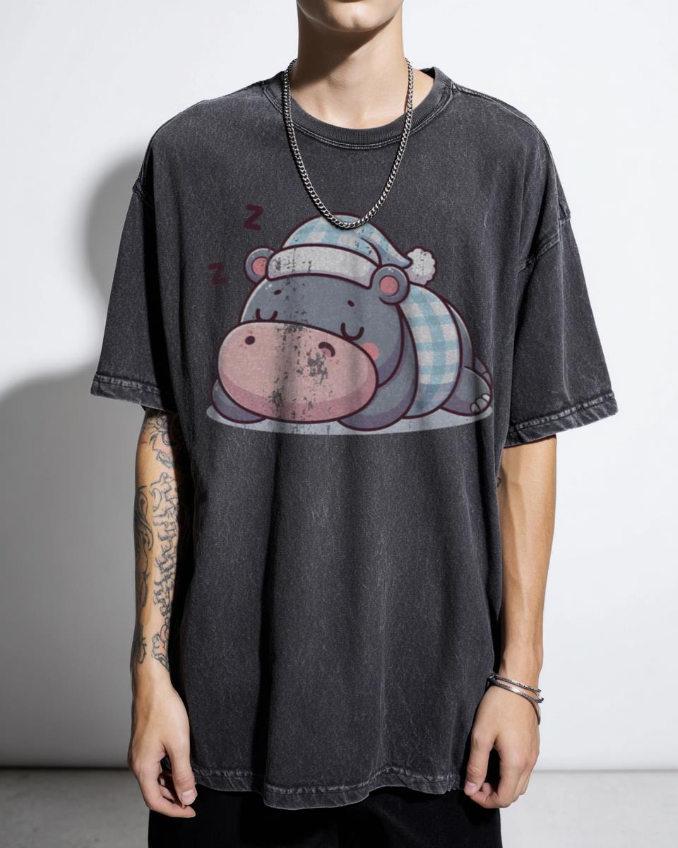 Kawaii Hippo With Nightcap T-Shirt | Cute Animal Lover Tee