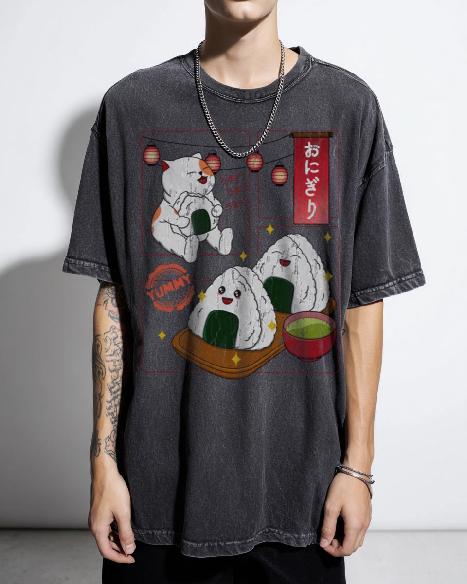 Kawaii Japanese Cat Onigiri T-Shirt - Cute Asian Food Lover Gift Unisex