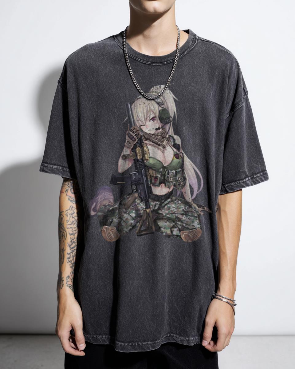 Kawaii Japanese Military Anime Girl T-Shirt - Otaku Army Fan Gift