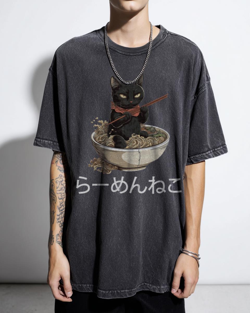 Kawaii Japanese Ramen Cat Anime T-Shirt - Cute Neko Foodie Unisex
