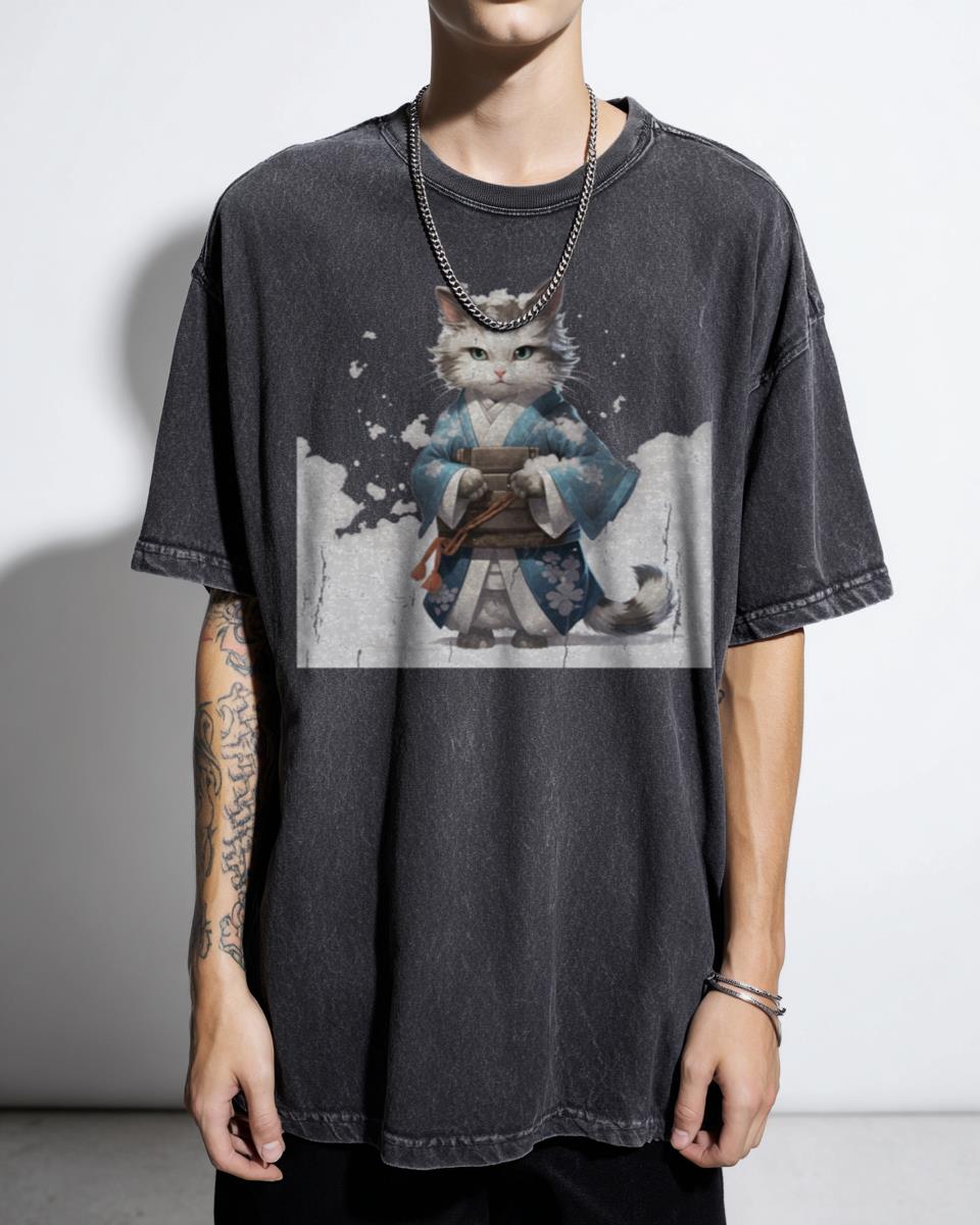 Kawaii Japanese Snow Cat T-Shirt - Cute Winter Neko Kitten Lover Tee