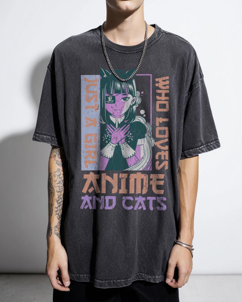 Kawaii "Just a Girl Who Loves Anime & Cats" T-Shirt - Cute Manga Lover Gift for Her