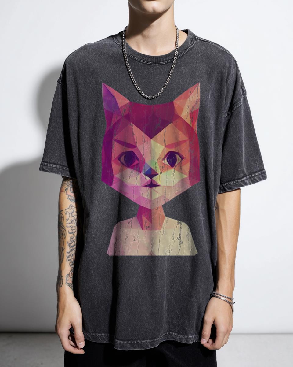 Kawaii Low Poly Fox Girl Geometric Art T-Shirt - Cute Polygon Pattern Unisex