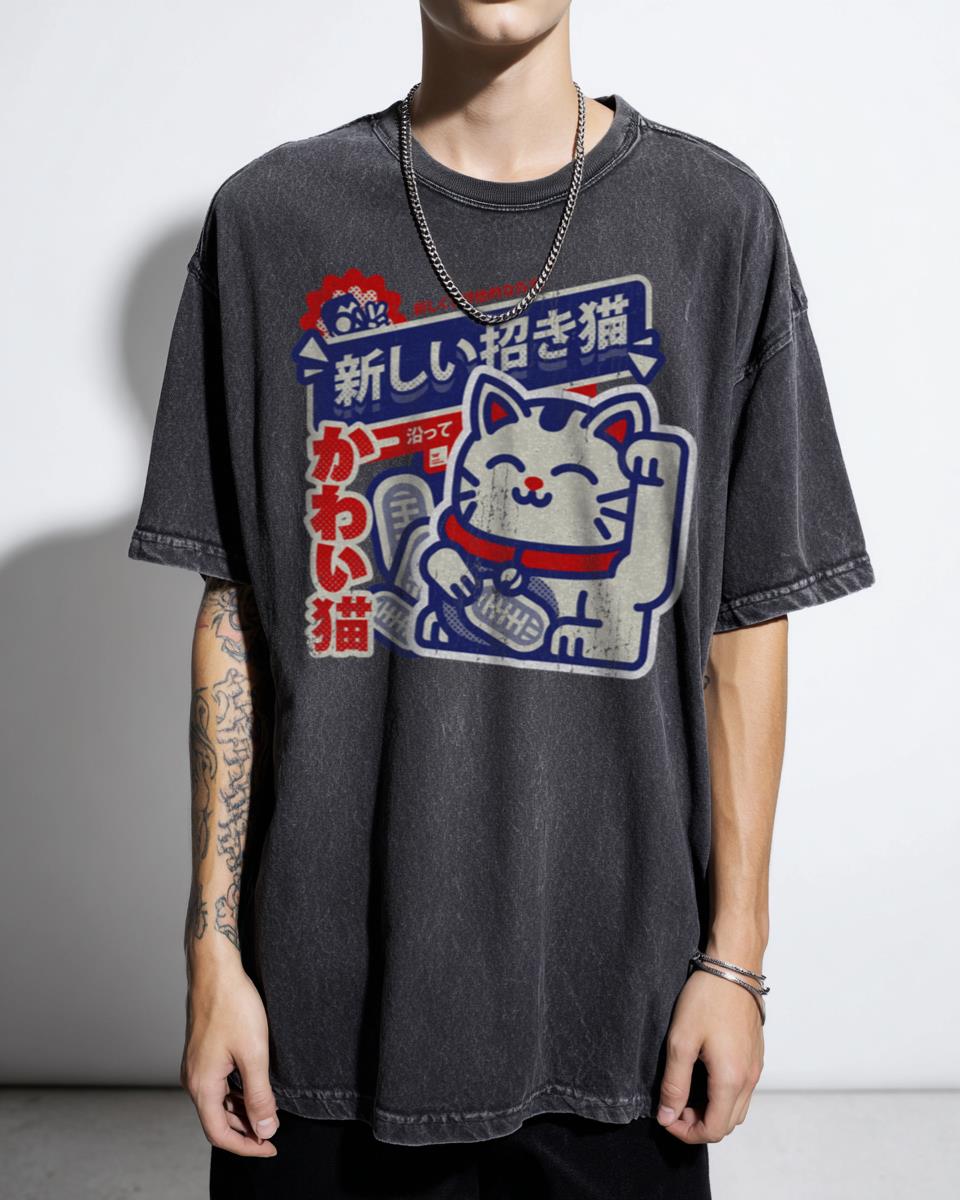Kawaii Lucky Cat Maneki Neko Japanese T-Shirt - Cute Fortune Neko Fan Unisex