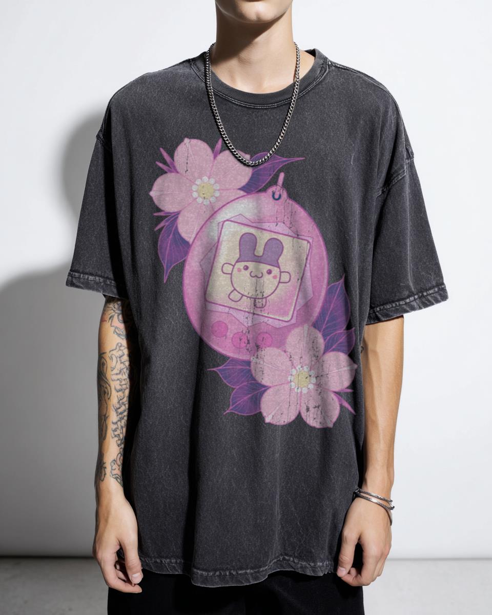 Kawaii Mimitchi Tamagotchi Retro 90s T-Shirt - Cherry Blossom Pink Anime Style