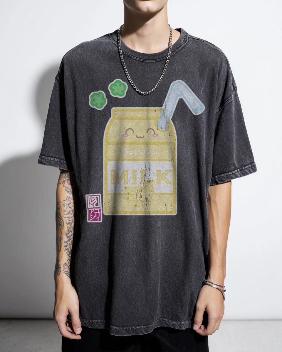 Kawaii Minimalist Banana Milk Cute Food T-Shirt - Simple Japanese Aesthetic Tee Unisex