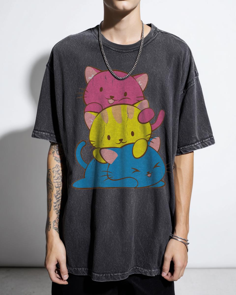 Kawaii Pansexual Pride Cat Anime T-Shirt - Cute LGBTQ+ Pan Pride Flag Tee