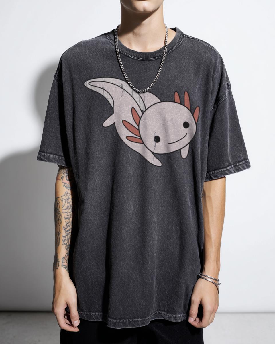 Kawaii Pink Axolotl Chibi Animal T-Shirt - Cute Amphibian Manga Style Apparel for Unisex Kids & Adults