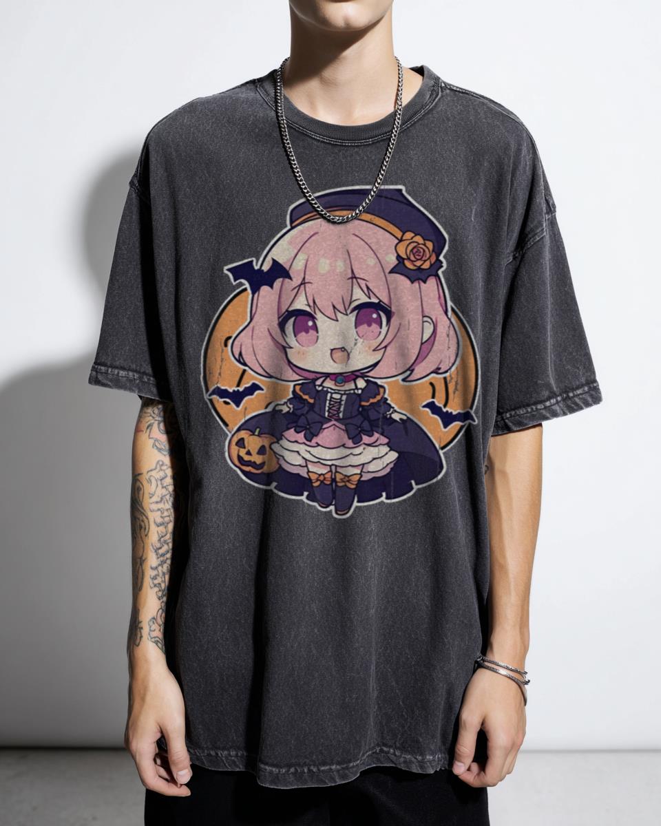 Kawaii Pink Hair Adorable Witch Chibi T-Shirt - Spooky Cute Halloween