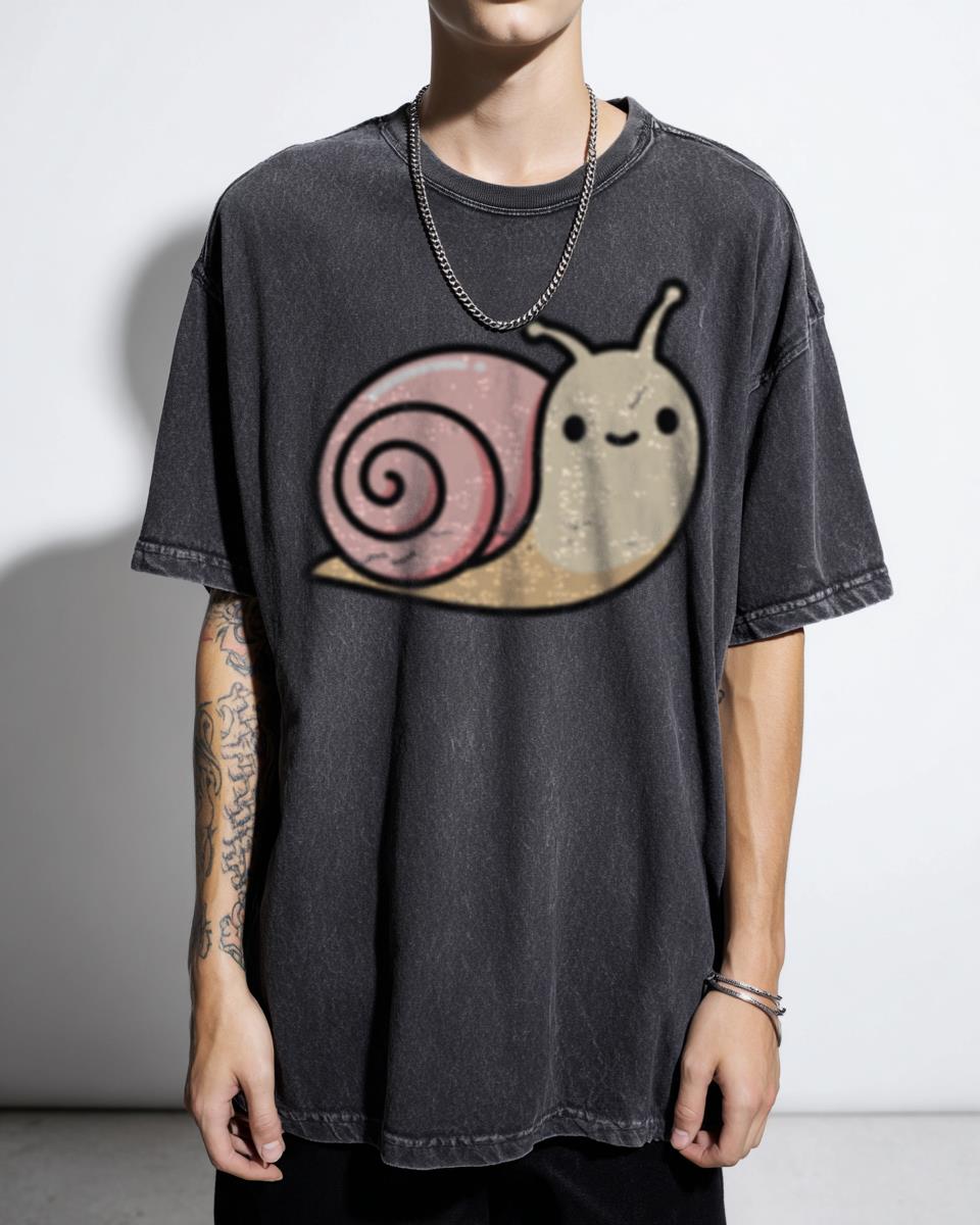 Kawaii Pink Snail Cartoon T-Shirt - Cute Chubby Garden Insect Animal Tee