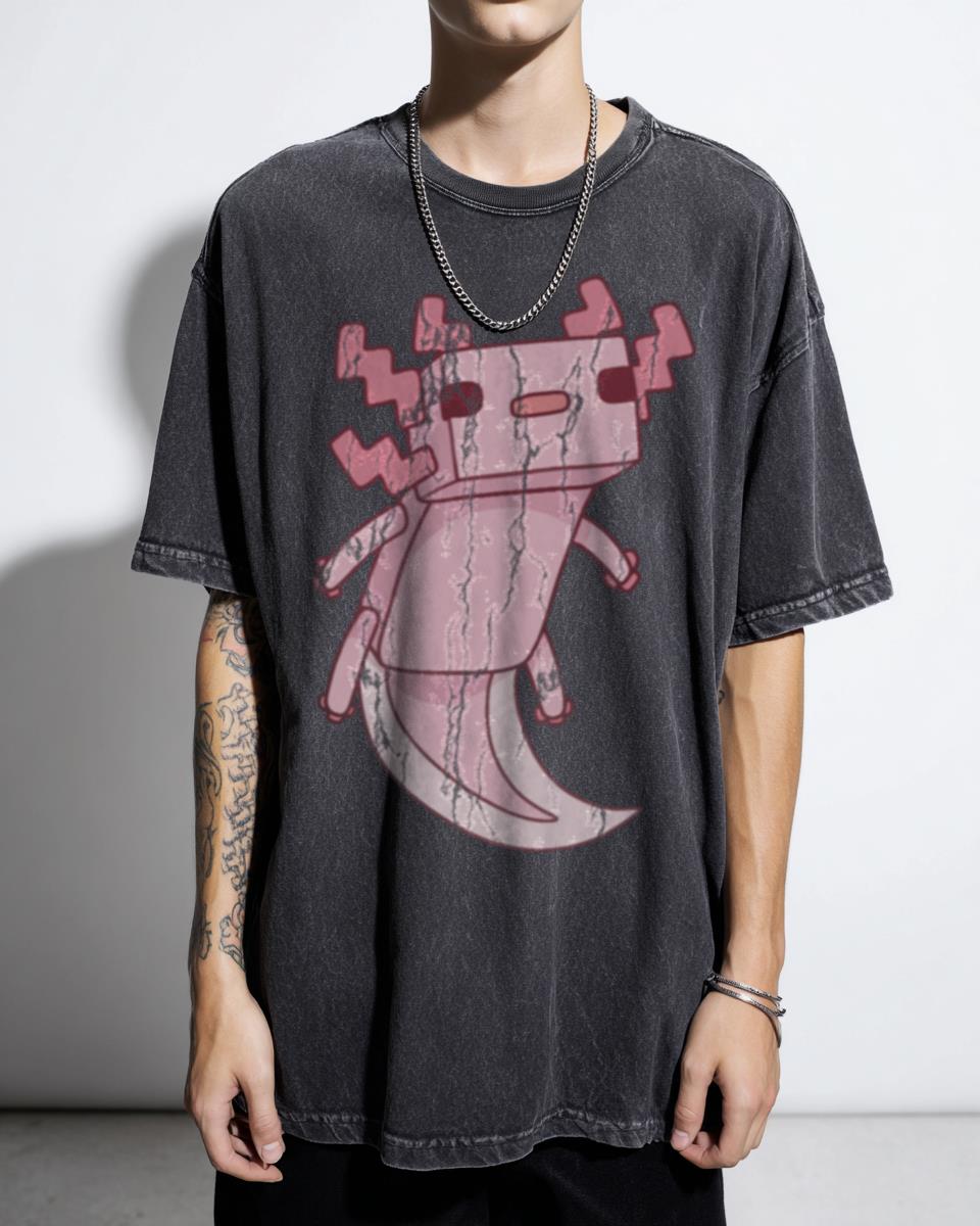 Kawaii Pixel Art Axolotl Anime T-Shirt - Cute Aquatic Minecraft Style Tee