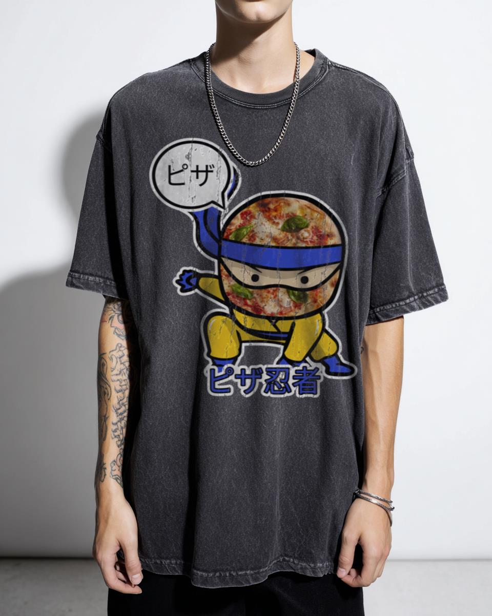 Kawaii Pizza Mask Ninja Japanese Wordings T-Shirt - Anime Food Warrior Graphic Tee