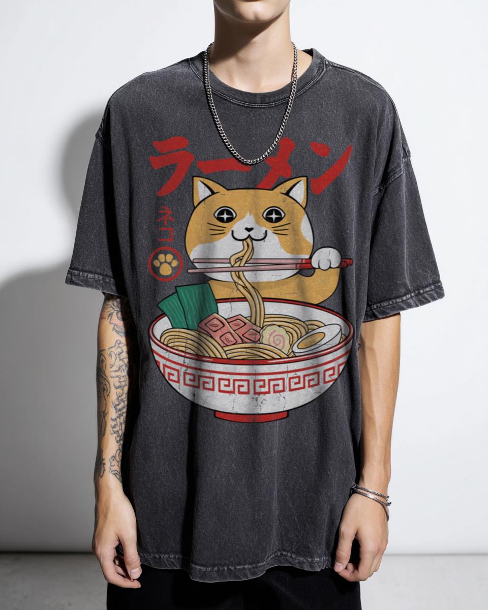 Kawaii Ramen Cat Love Anime T-Shirt - Funny Japanese Food Noodle Lover Gift