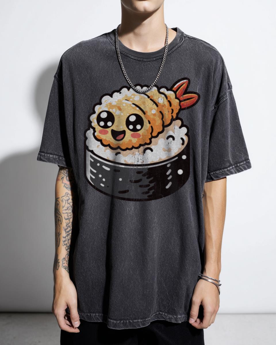 Kawaii Shrimp Tempura Roll T-Shirt - Cute Sushi Anime Style Food Lover Tee
