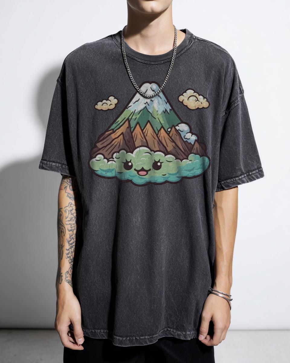 Kawaii 'Smile Cloud Mountain' Fantasy T-Shirt - Magical Snowy Sky Unisex
