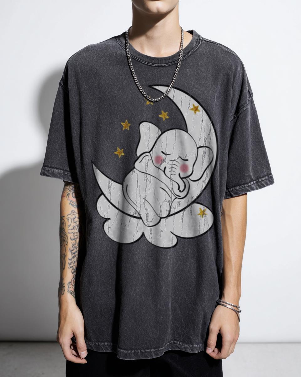 Kawaii Snoozy Baby Elephant T-Shirt - Minimalist Wildlife Art