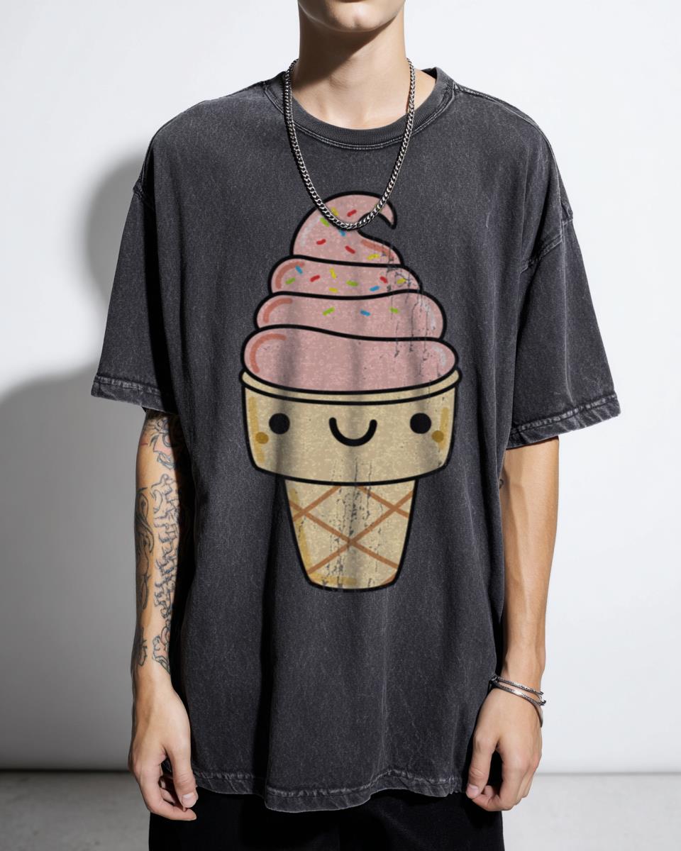 Kawaii Strawberry Sprinkles Ice Cream Cone T-Shirt - Cute Dessert Art Unisex Tee