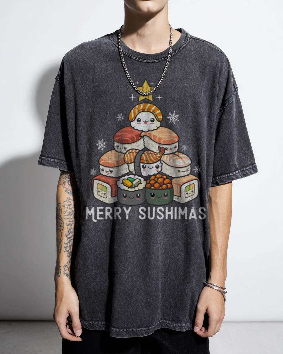 Kawaii Sushi Christmas Tree T-Shirt - Funny Japanese Food Anime Xmas Gift