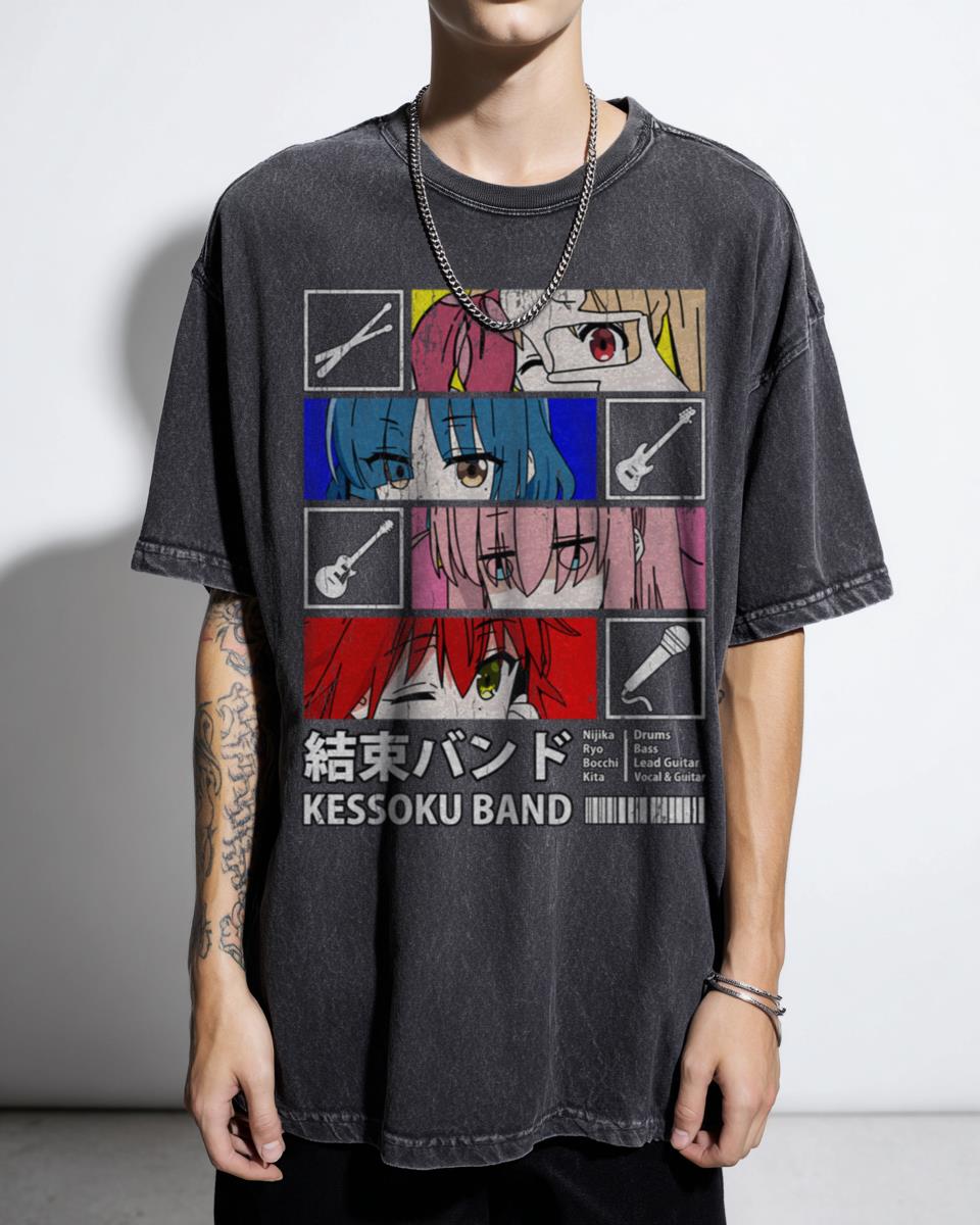 Kessoku Band Line Up Fanart T-Shirt - Bocchi the Rock Anime Music Unisex